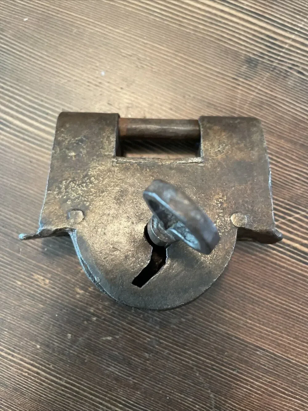 Rare antique handmade 1800s pad lock solid steel With key.